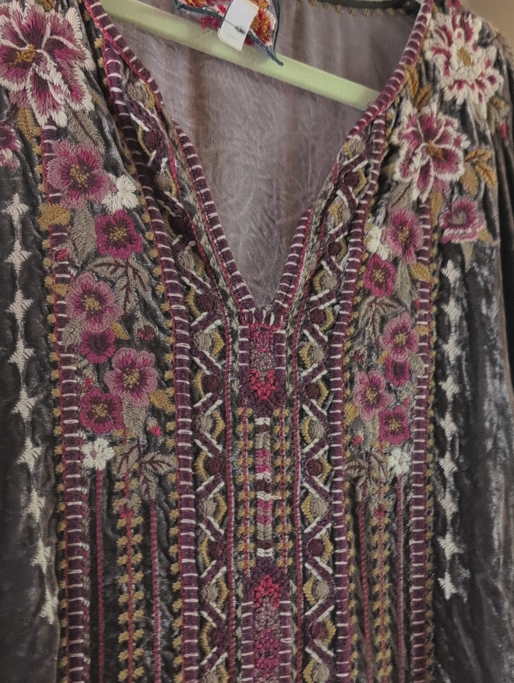 Johnny Was Taupe and Pink  Velvet Boho Top